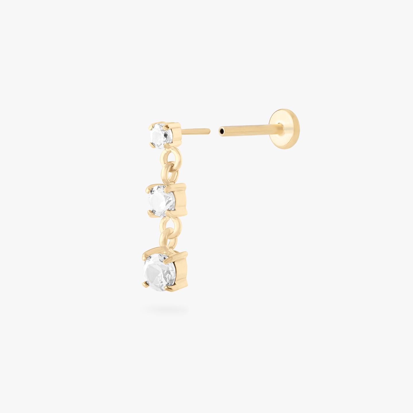 gold flatback with 3 dangling cz stones in clear color:null|gold/clear