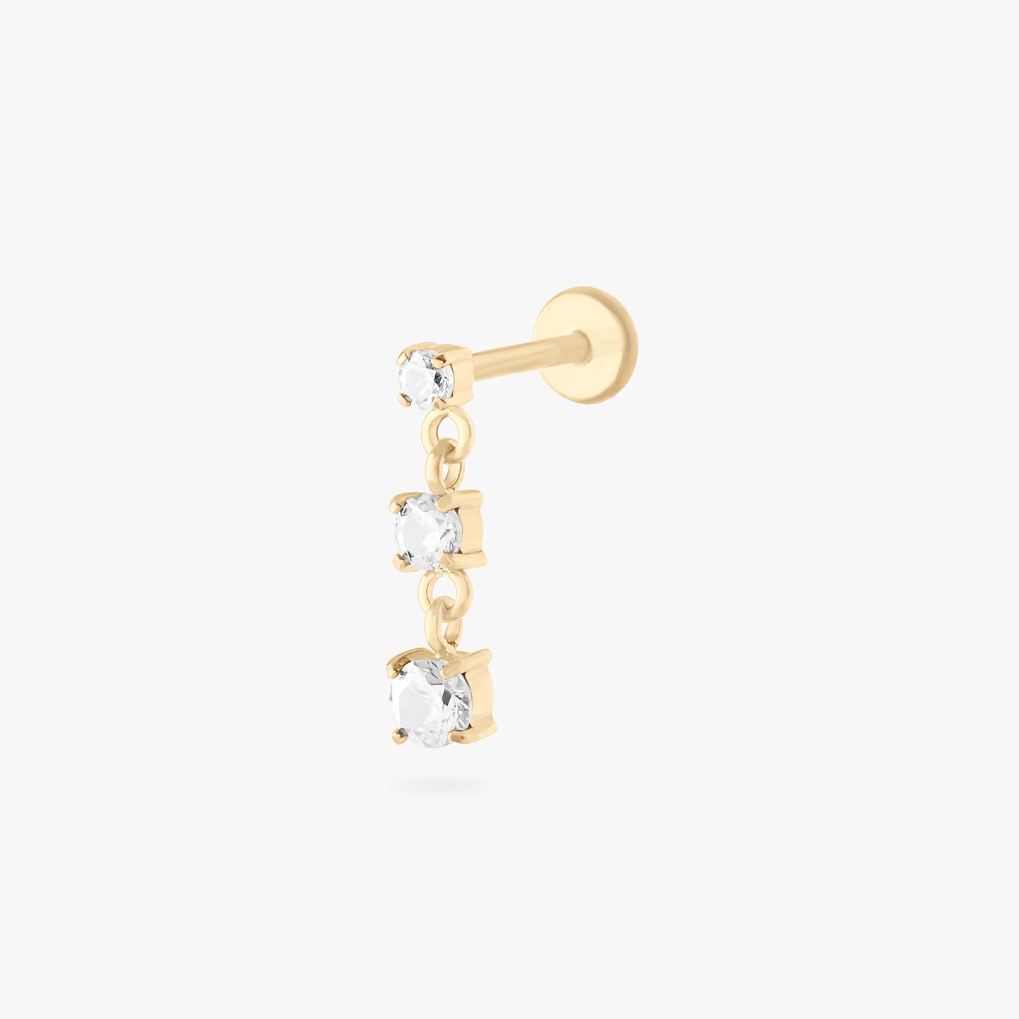 gold flatback with 3 dangling cz stones in clear color:null|gold/clear