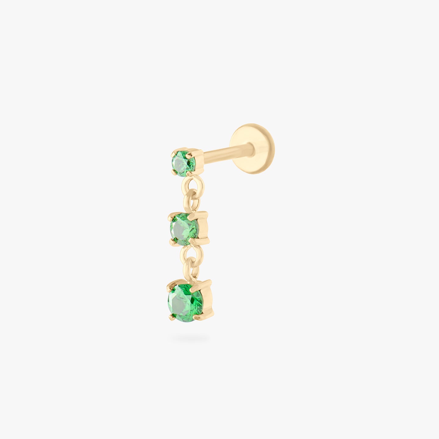 gold flatback with 3 dangling cz stones in green color:null|gold/green