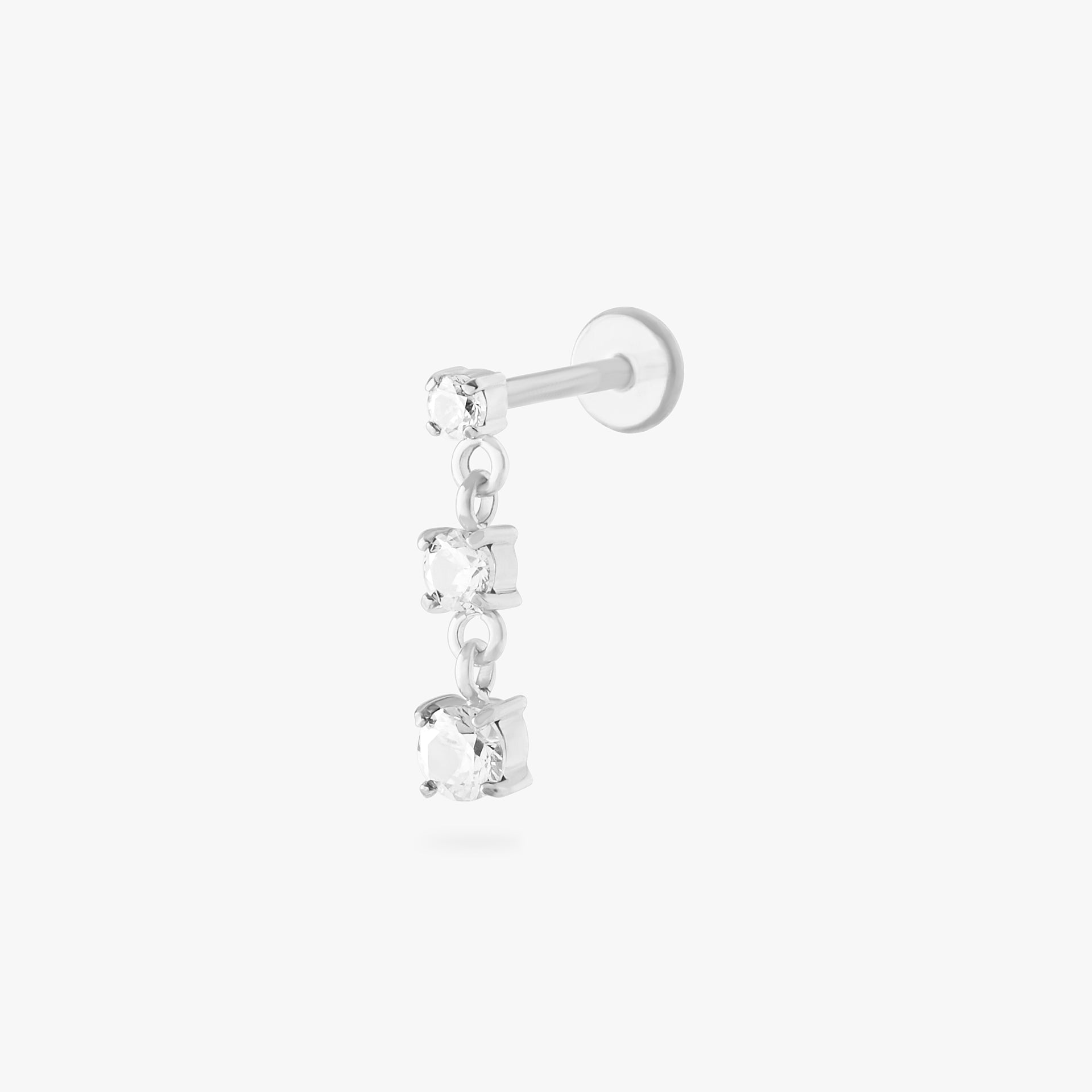 silver flatback with 3 dangling cz stones in green - Main view
