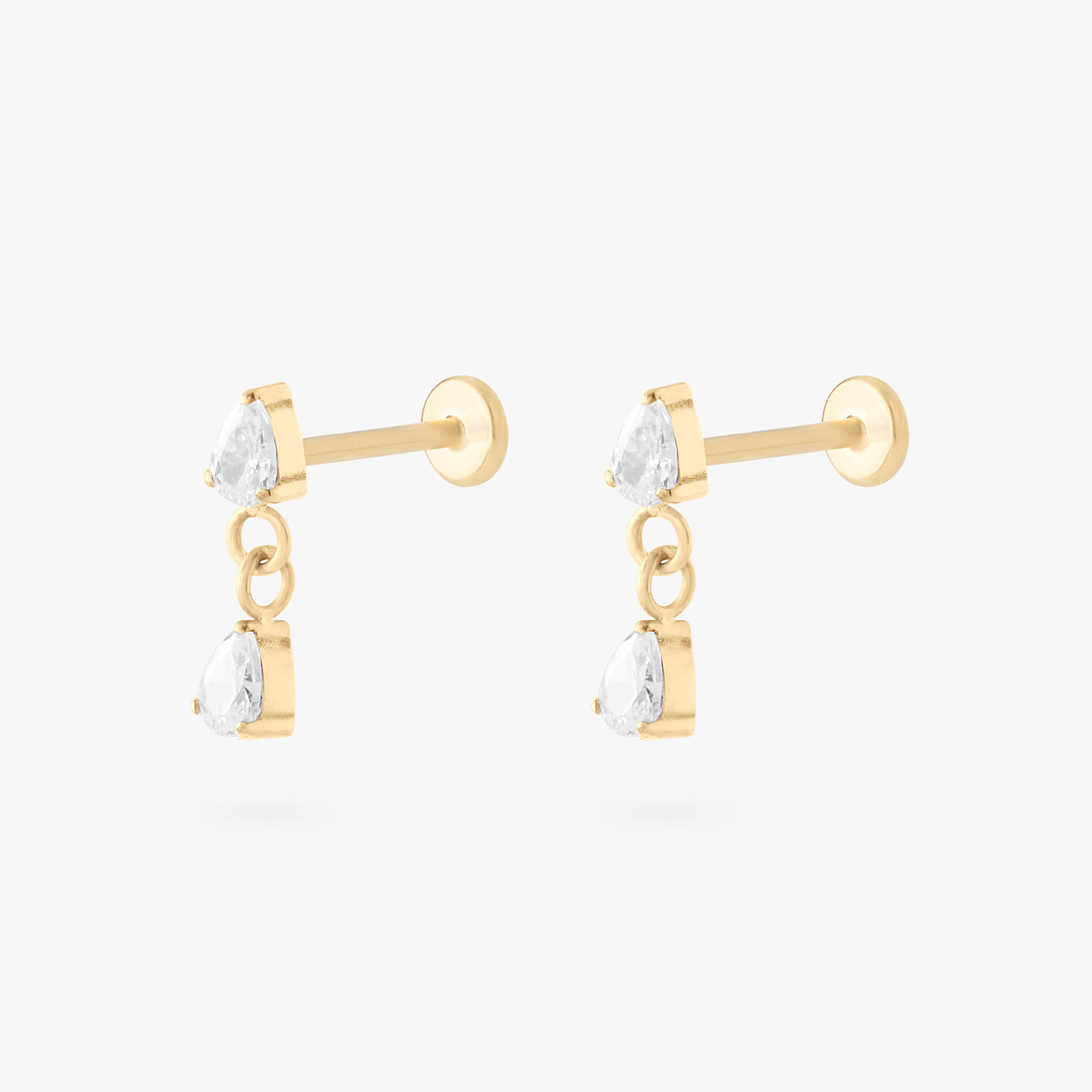 gold dangle flatback with cz pears [pair] color:null|gold/clear