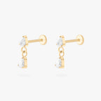 gold dangle flatback with cz pears [pair] color:null|gold/clear