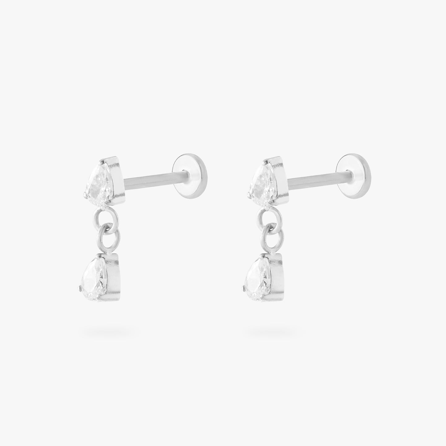 silver dangle flatback with cz pears [pair] color:null|silver/clear