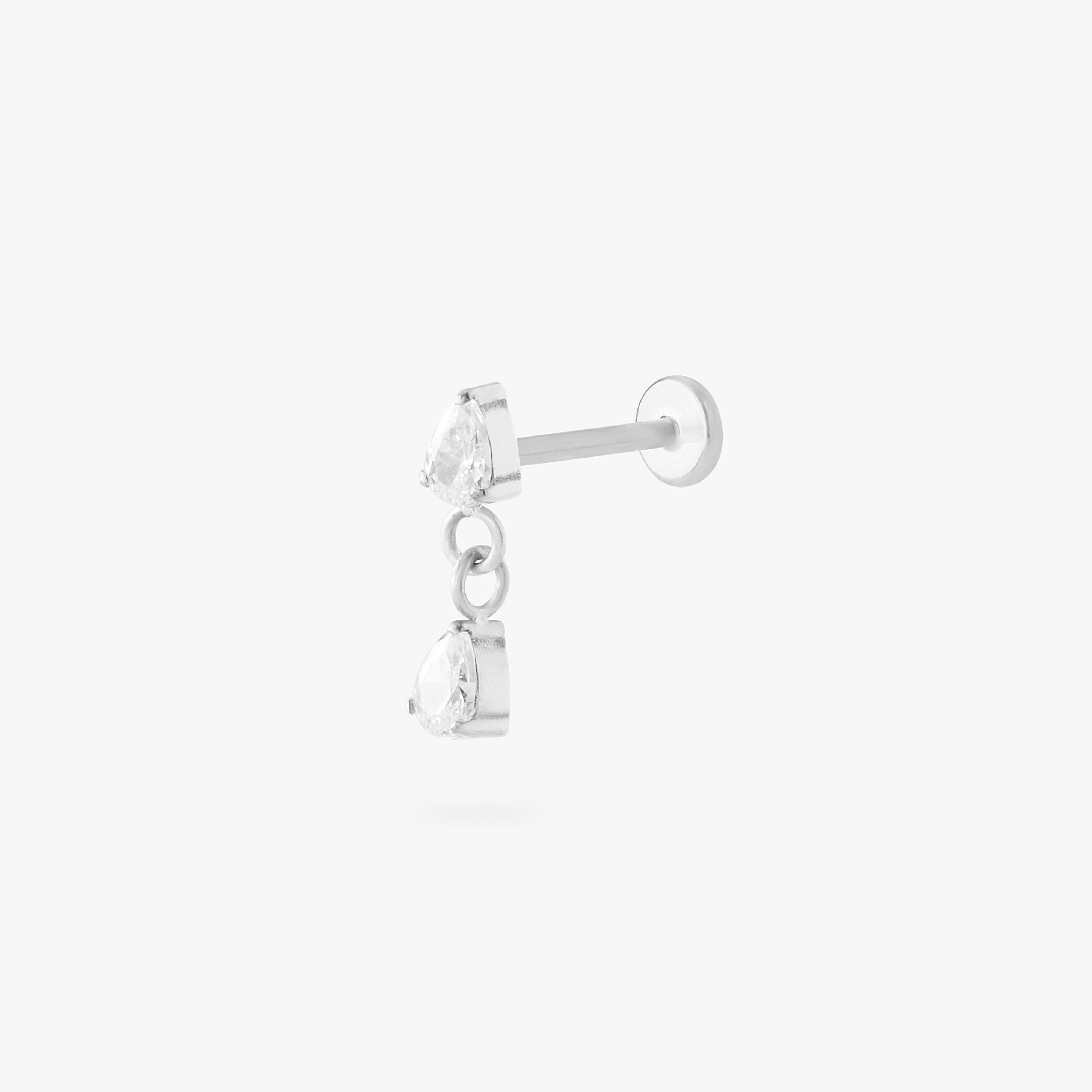 silver dangle flatback with cz pears color:null|silver/clear