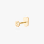 This is an image of a gold-toned flatback stud in the shape of a coffee cup with blue and white enameling. color:null|gold/blue