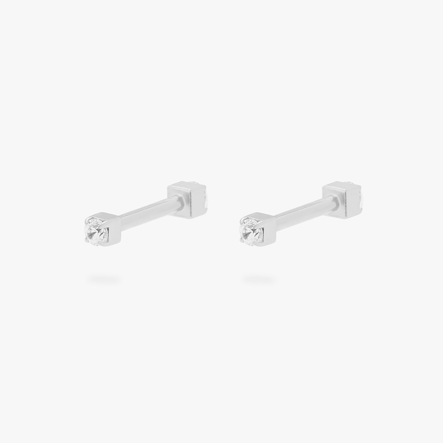 This is an image of a silver/clear mini CZ flatback top with a silver/clear CZ flatback post. [pair] color:null|silver/clear