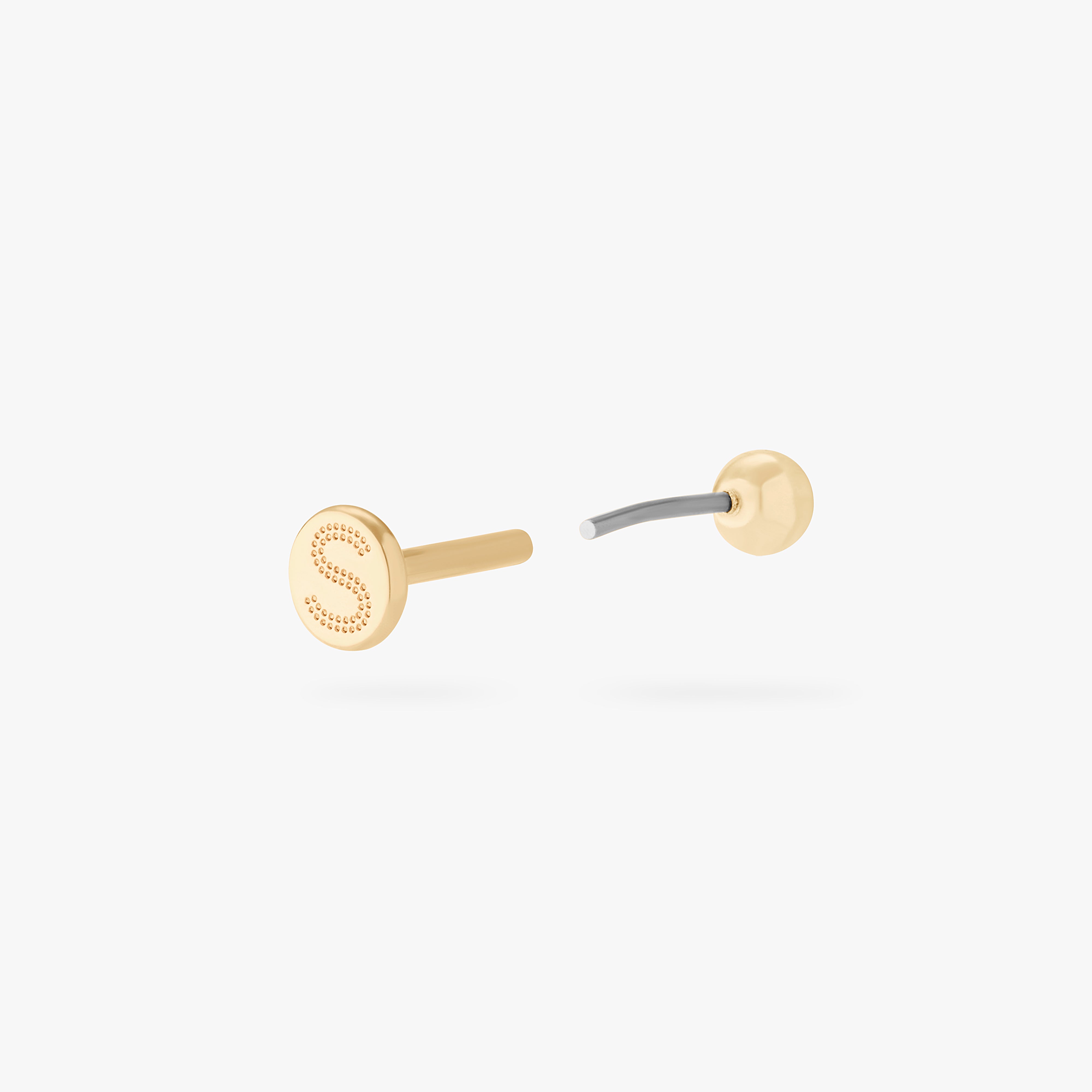 This is an image of a 14k gold flatback stud that is a solid gold ball shape. color:null|14k gold