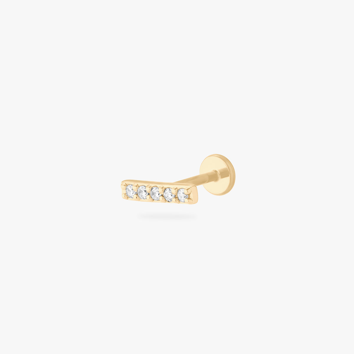 This image shows a 14k pave bar flatback with five CZ stones
