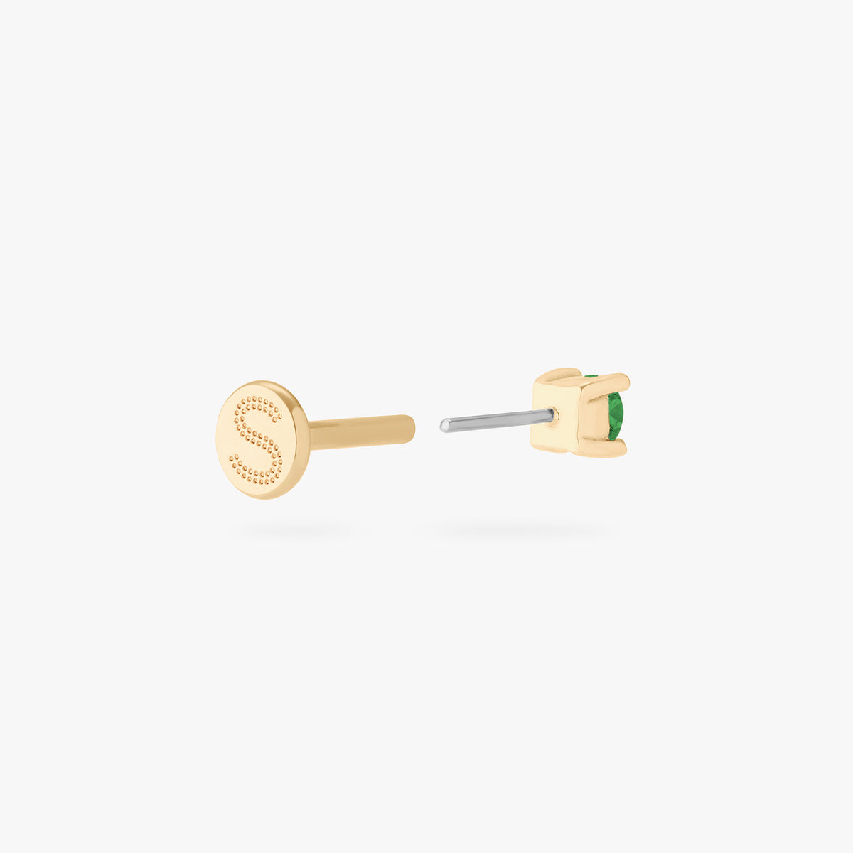 This is an image of a 14k gold flatback with a 2.5mm cz setting and green cz stone. color:null|14k gold|14k gold/green
