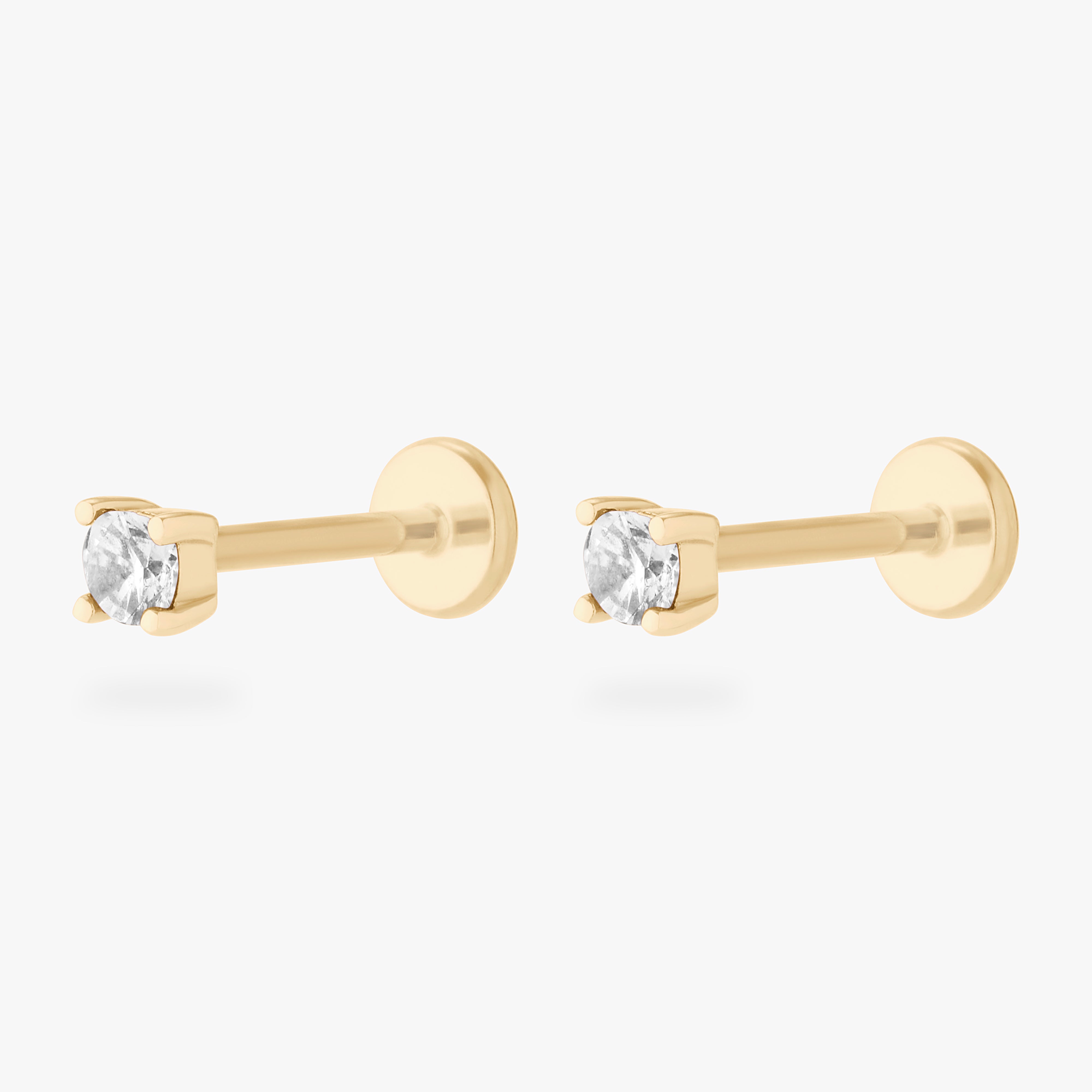 a pair of clear mini cz stud set in a 14k gold setting [pair] color:null|gold/clear
