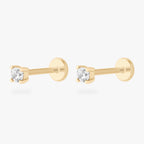 a pair of clear mini cz stud set in a 14k gold setting [pair] color:null|gold/clear
