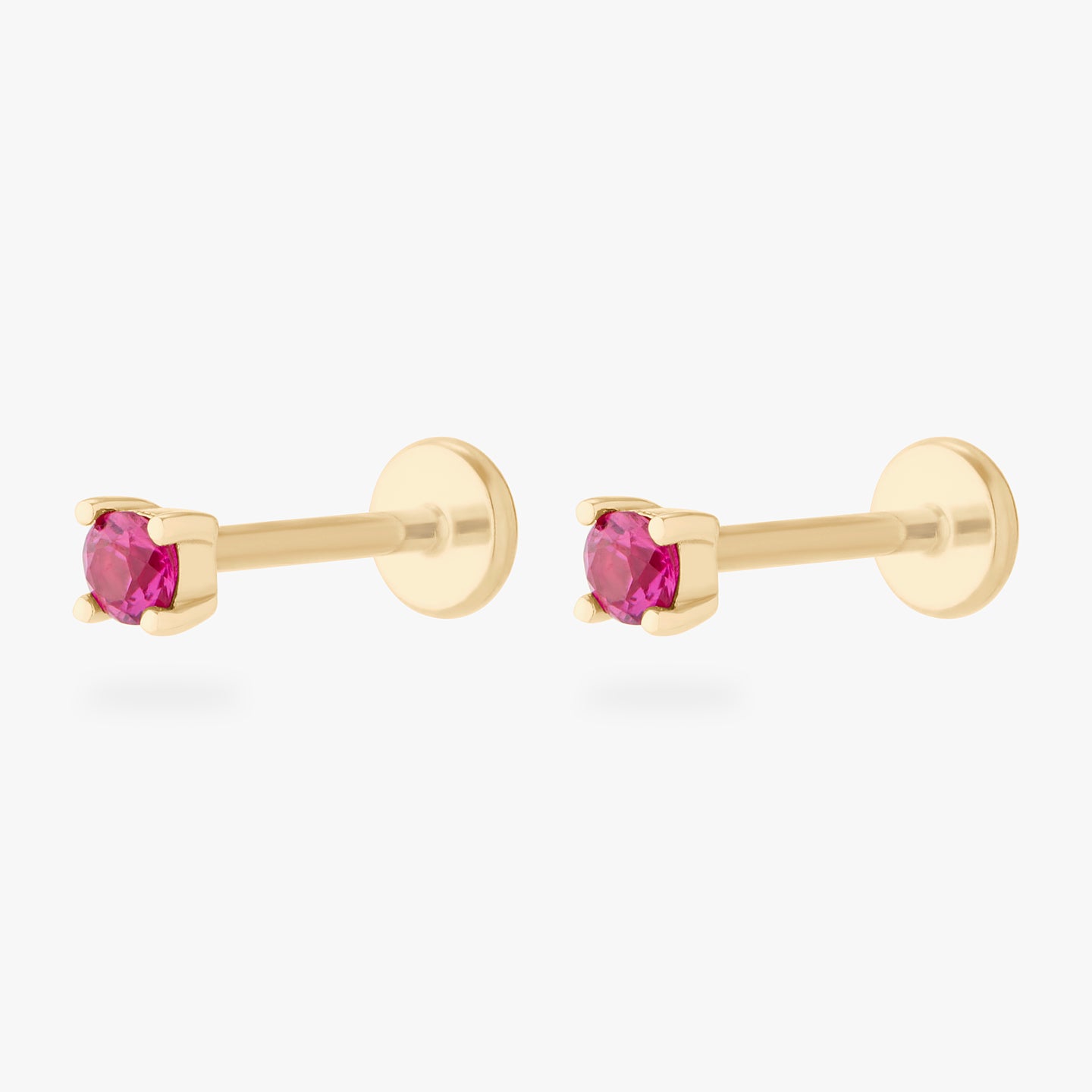 a pair of pink mini cz stud set in a 14k gold setting [pair] color:null|gold/pink