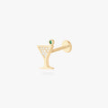 This image shows a 14k yellow gold pave martini flatback stud with a green cz stone. 