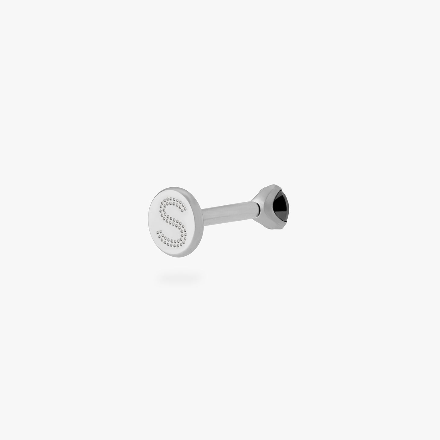 titanium flatback stud with a 2.5mm black cz stone that comes with 2 backs in 6mm and 8mm lengths color:null|silver/black