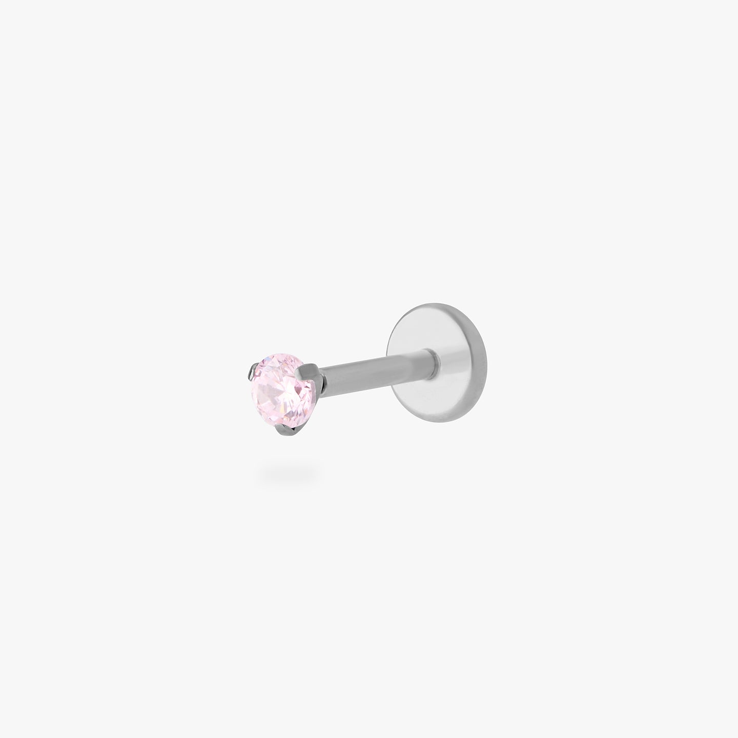 titanium flatback stud with a 2.5mm pink cz stone that comes with 2 backs in 6mm and 8mm lengths color:null|silver/pink