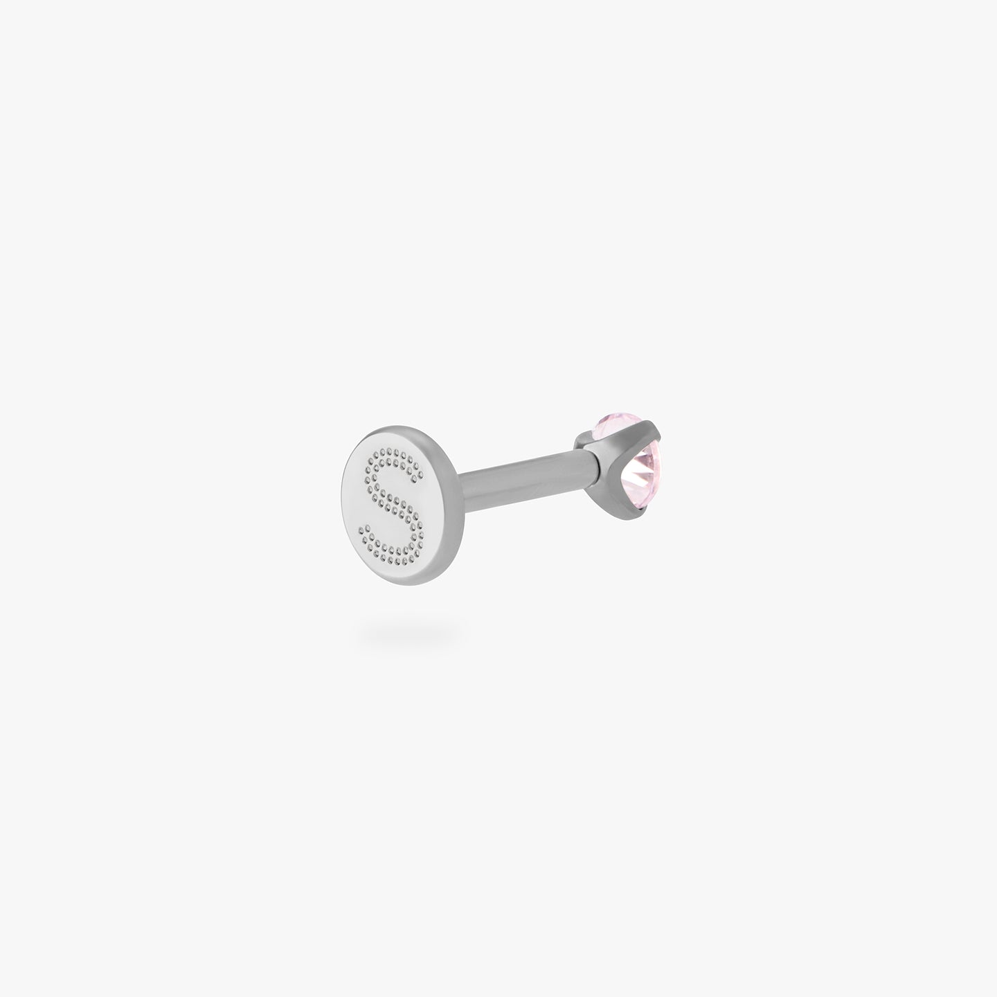 titanium flatback stud with a 2.5mm pink cz stone that comes with 2 backs in 6mm and 8mm lengths color:null|silver/pink