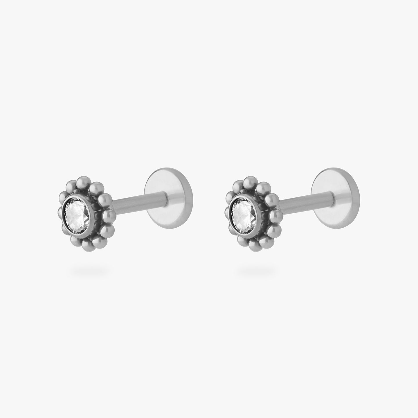 titanium beaded cz flatback stud [pair] color:null|titanium/clear