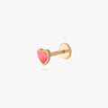 This image is a 14k yellow gold enamel heart flatback stud. 