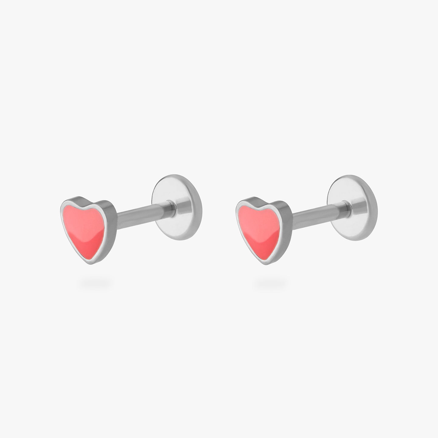 titanium red enamel heart flatback stud [pair] color:null|titanium/red