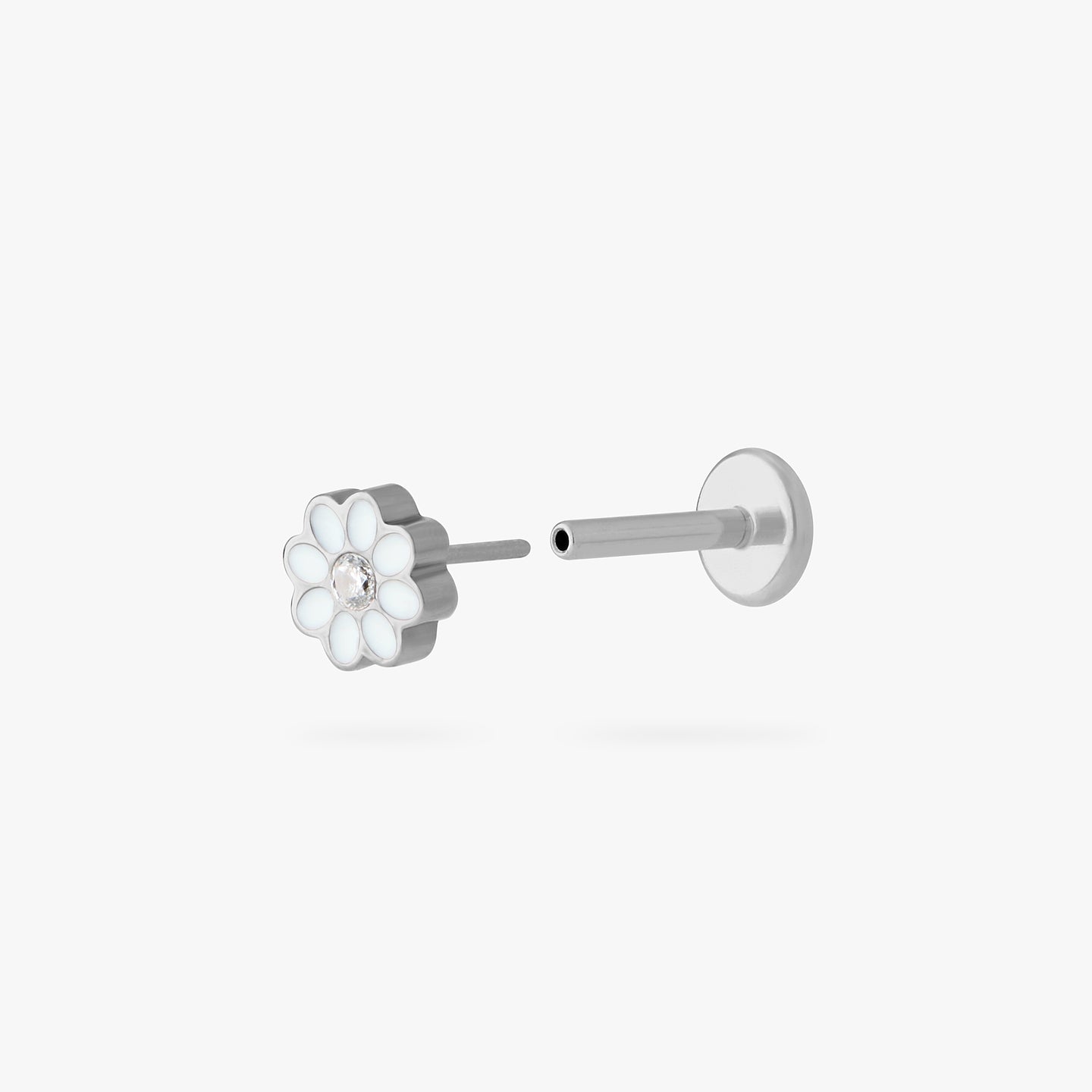 titanium enamel daisy flatback stud with white enamel and cz detailing color:null|titanium/white