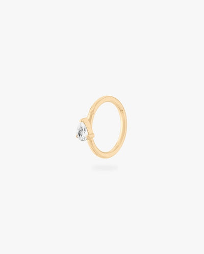Gold clicker with pear shaped CZ stone