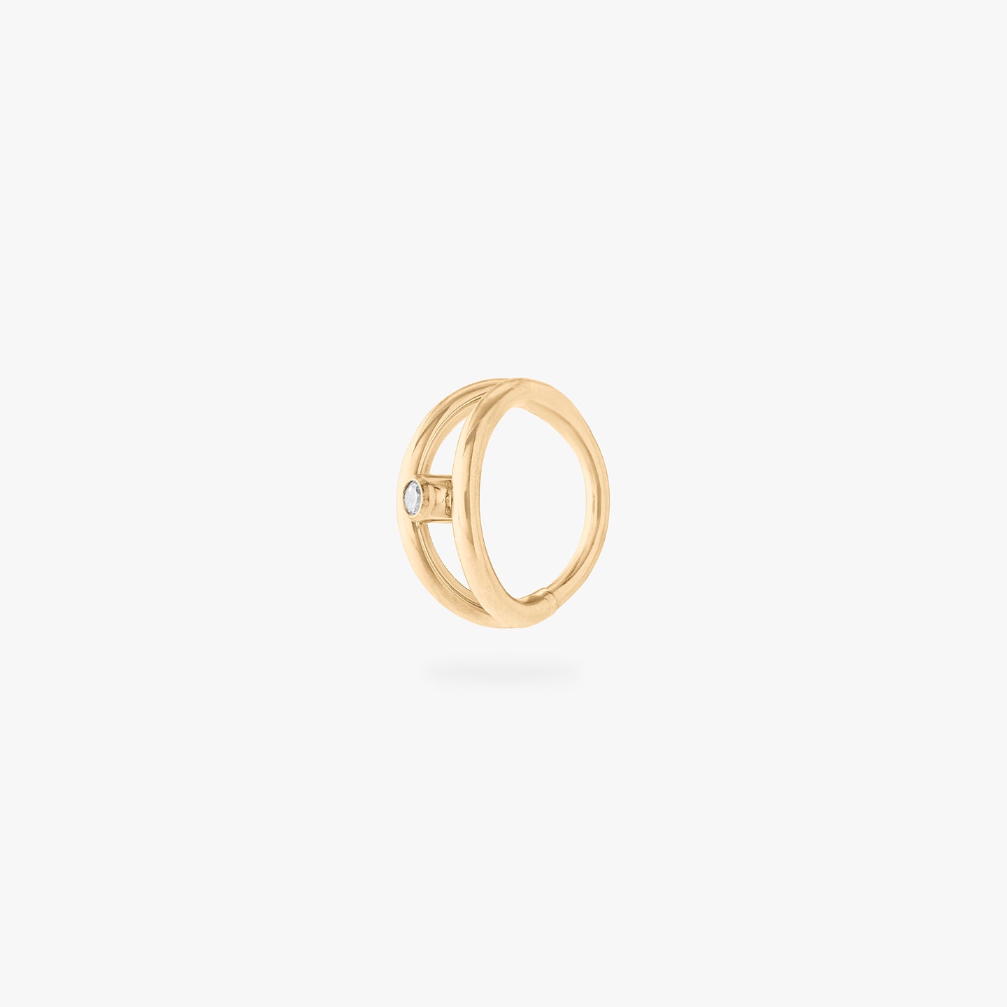 gold double clicker with a small bezel stone accent in gold color:null|gold/clear