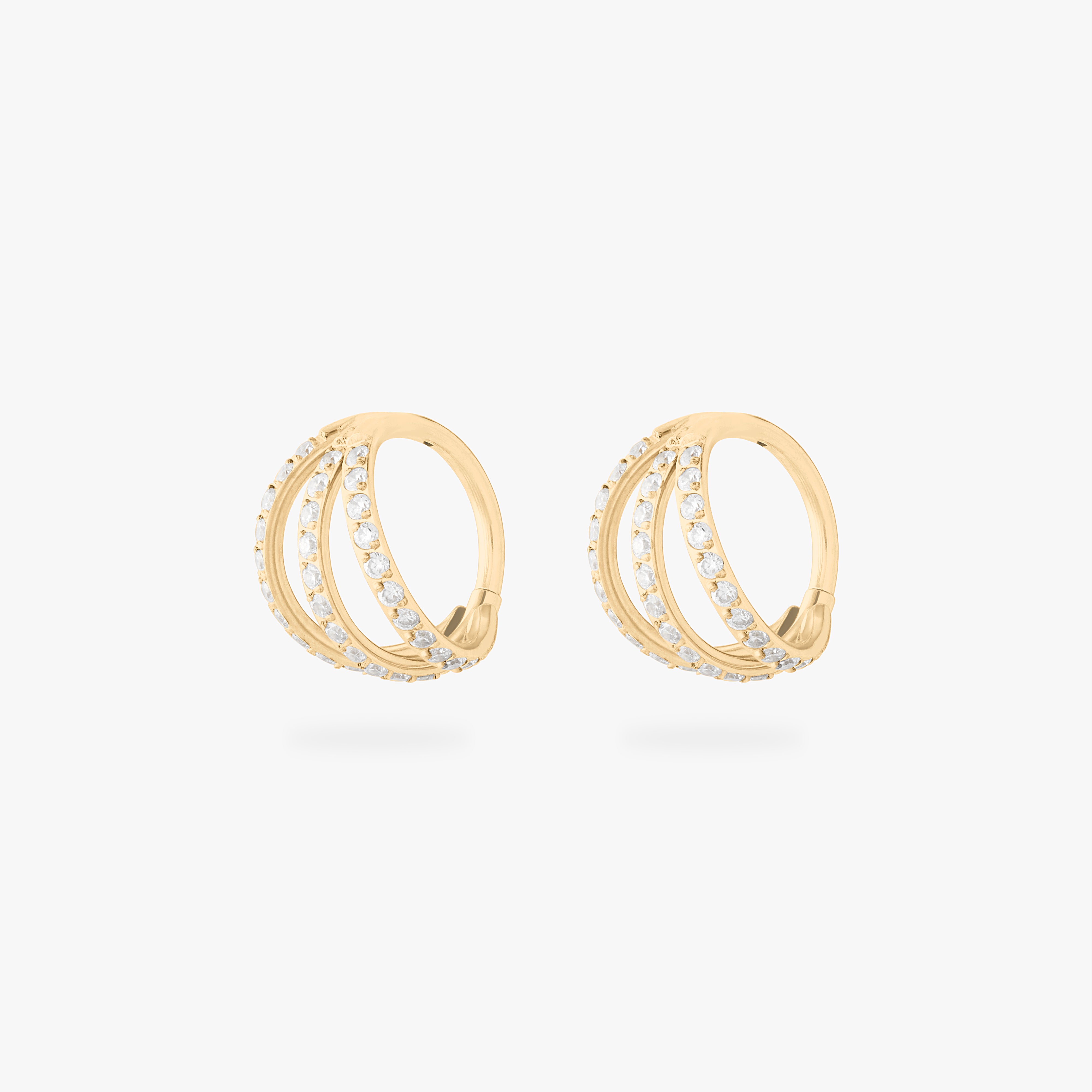 gold triple pave clicker with cz stone accents [pair] color:null|gold/clear