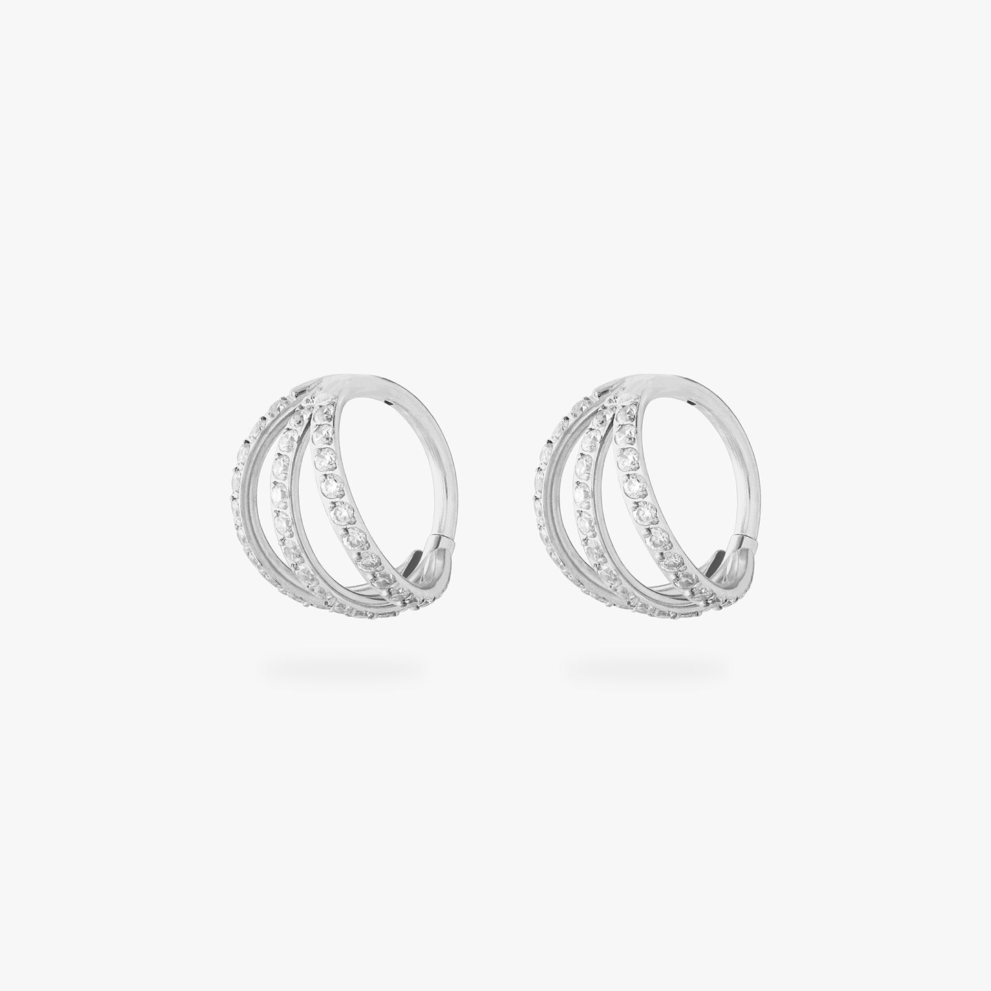 silver triple pave clicker with cz stone accents [pair] color:null|silver/clear