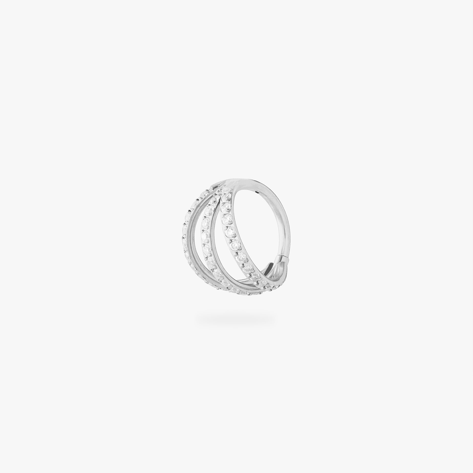 silver triple pave clicker with cz stone accents - Main view