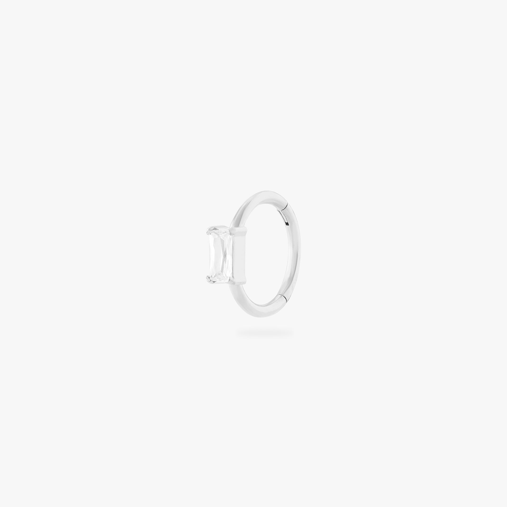 silver clicker with cz baguette stone in 8mm - Main view