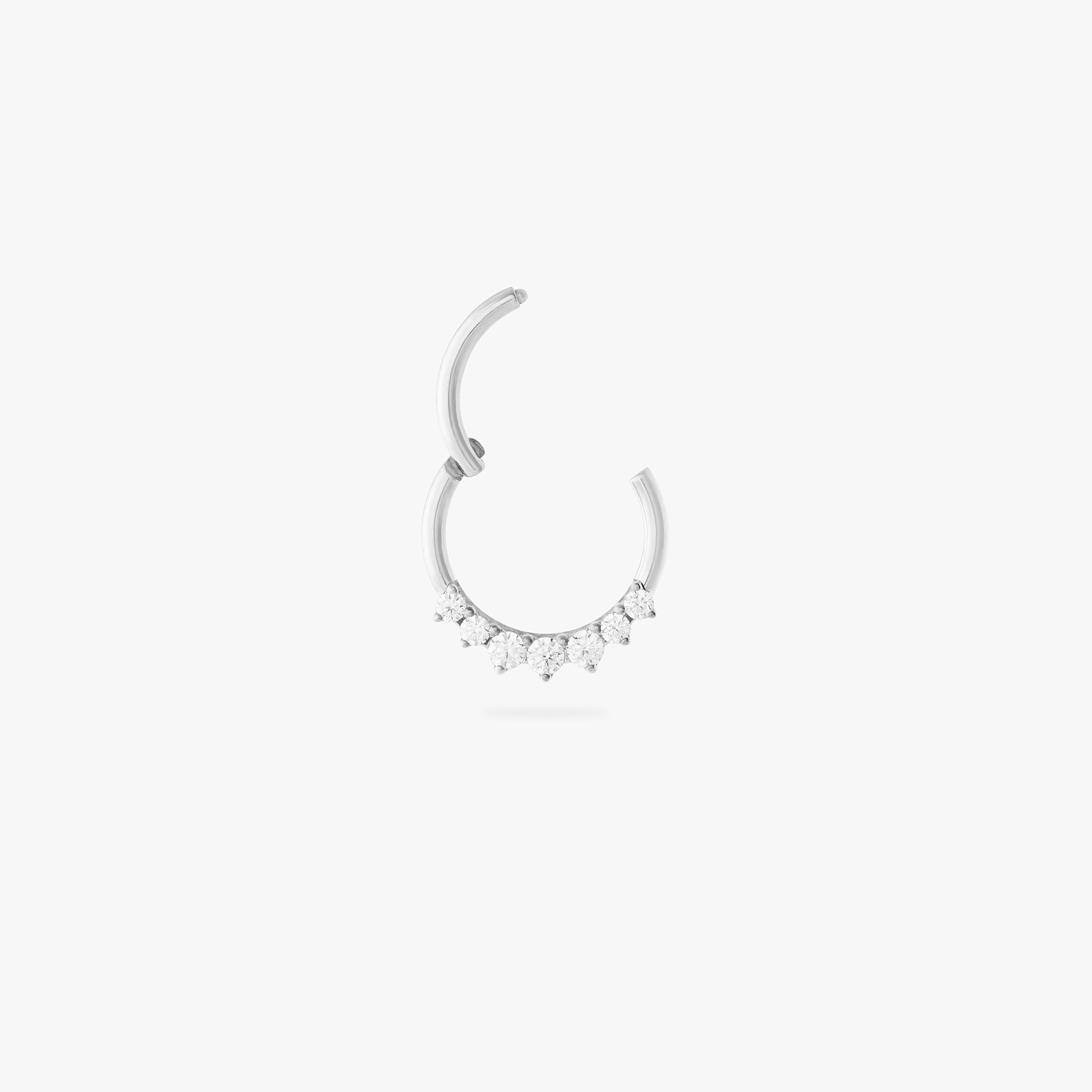 silver front set clicker with cz stones in 8mm color:null|silver/clear