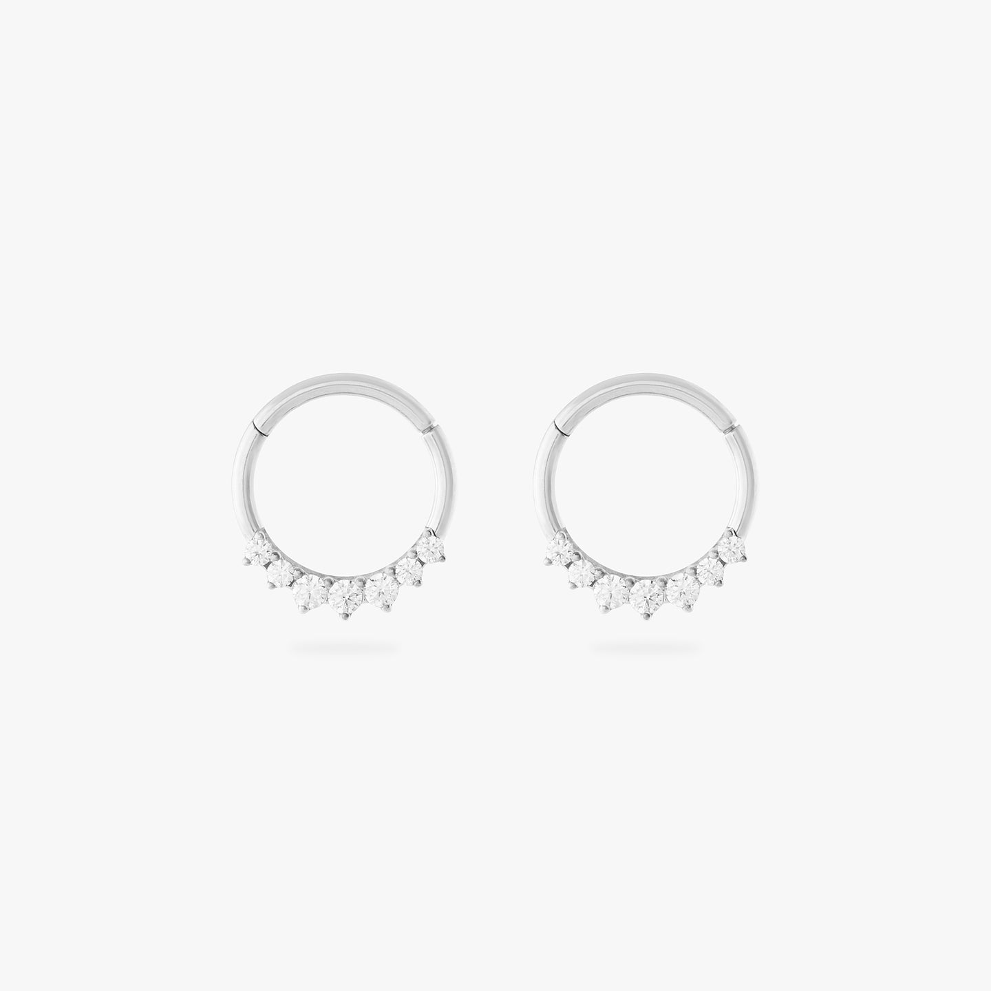 silver front set clicker with cz stones in 8mm [pair] color:null|silver/clear