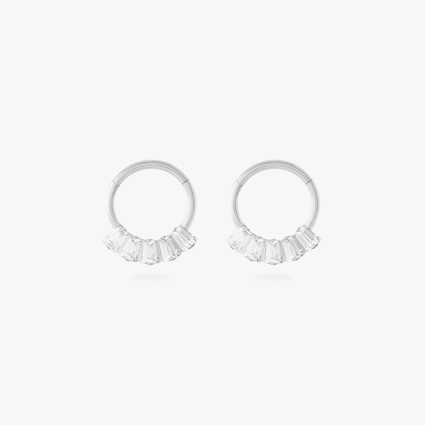 front set clicker with cz baguette stones in 8mm [pair] color:null|silver