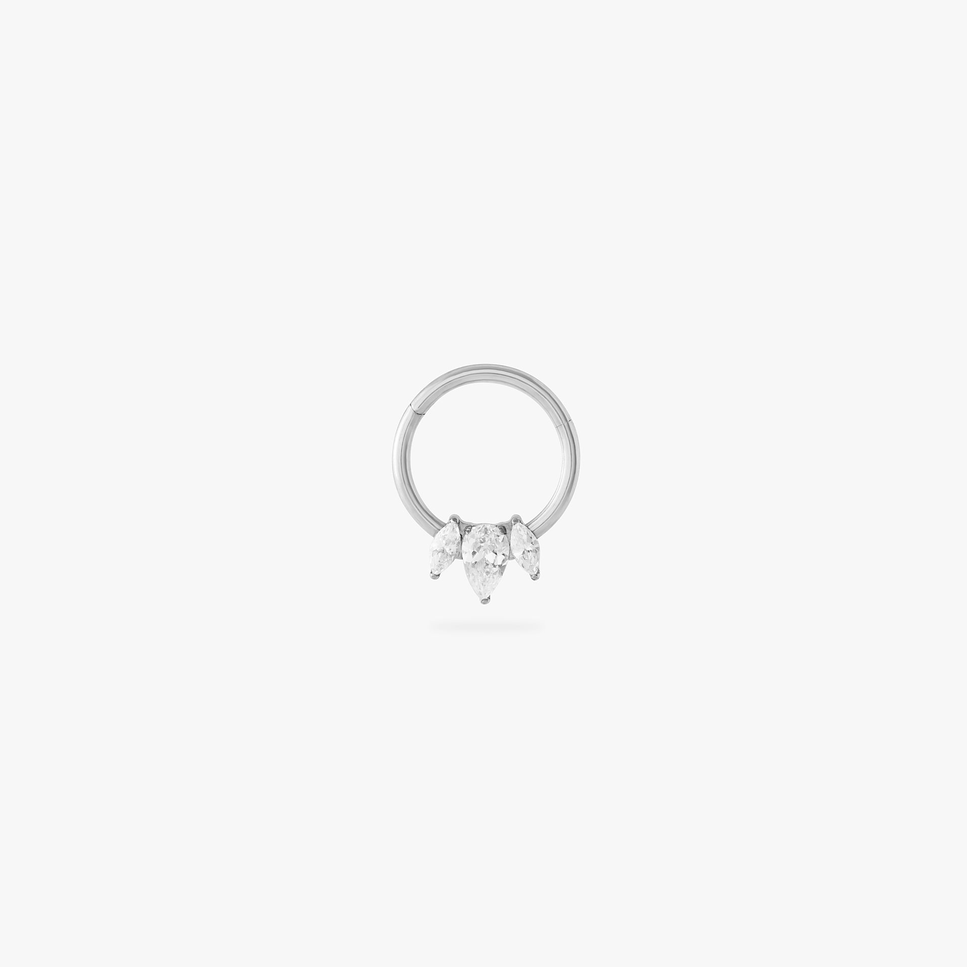 silver front set clicker with cz pear stones in 8mm - Main view