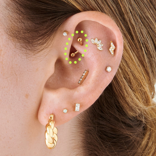 This is an image of an 8mm length gold curved barbell. [hover] color:null|gold