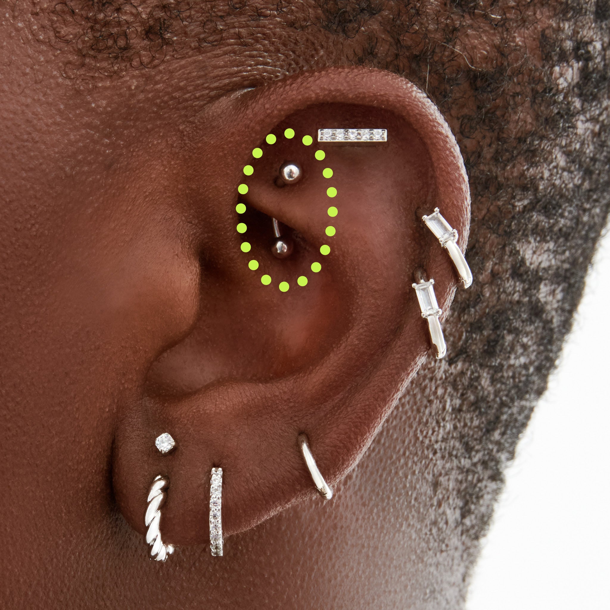 This is an image of an 8mm length silver curved barbell. [hover] color:null|silver