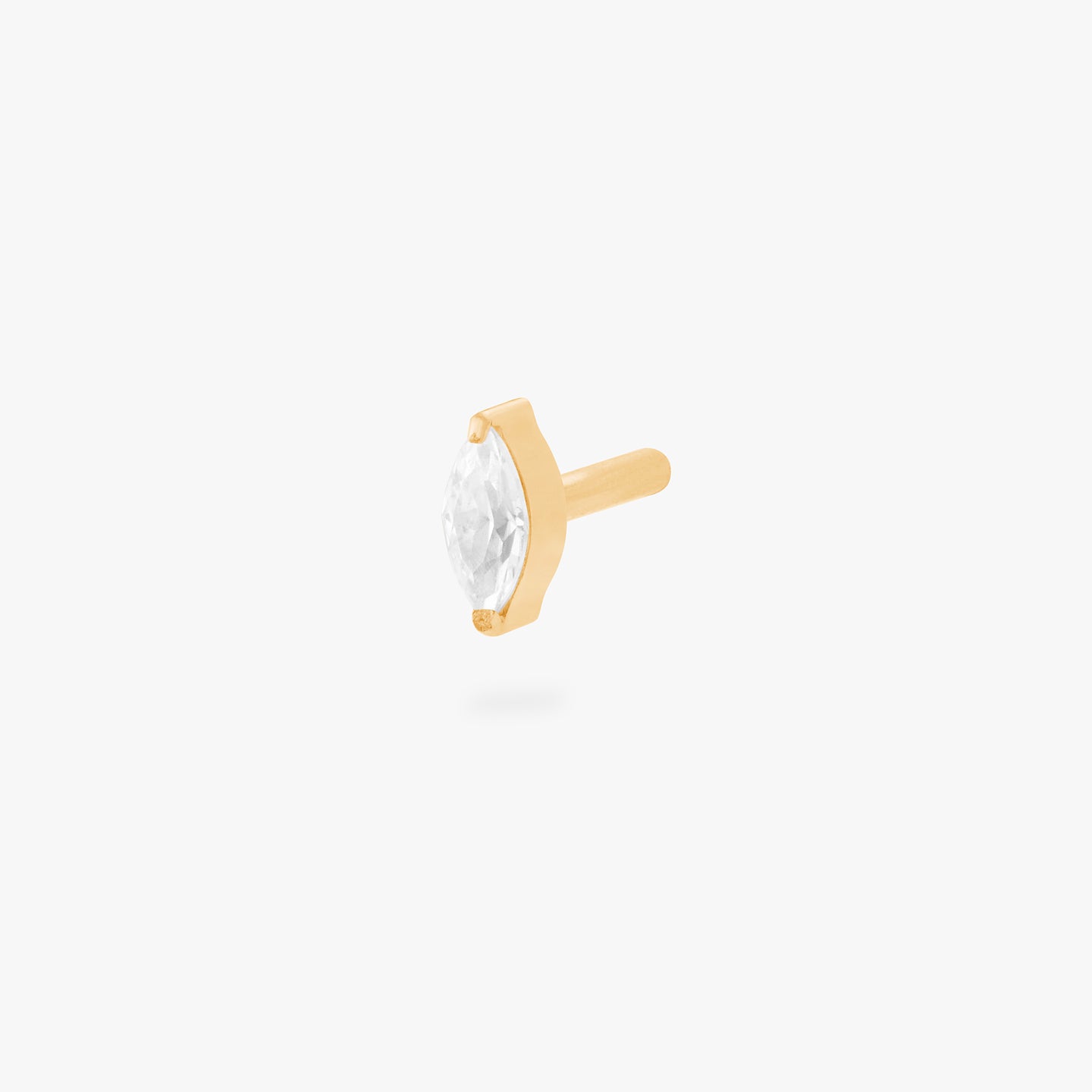This is an image of a 6mm length gold/clear flatback post with a marquise shaped CZ disc. [hover] color:null|6mm
