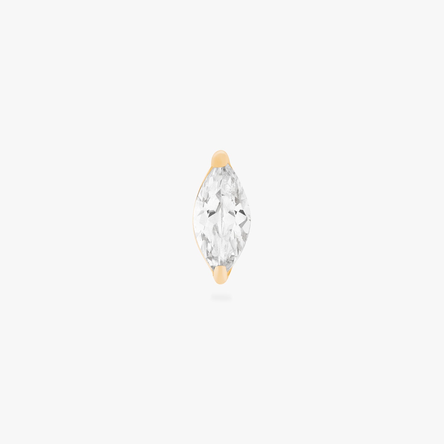 This is an image of a 6mm length gold/clear flatback post with a marquise shaped CZ disc. color:null|6mm