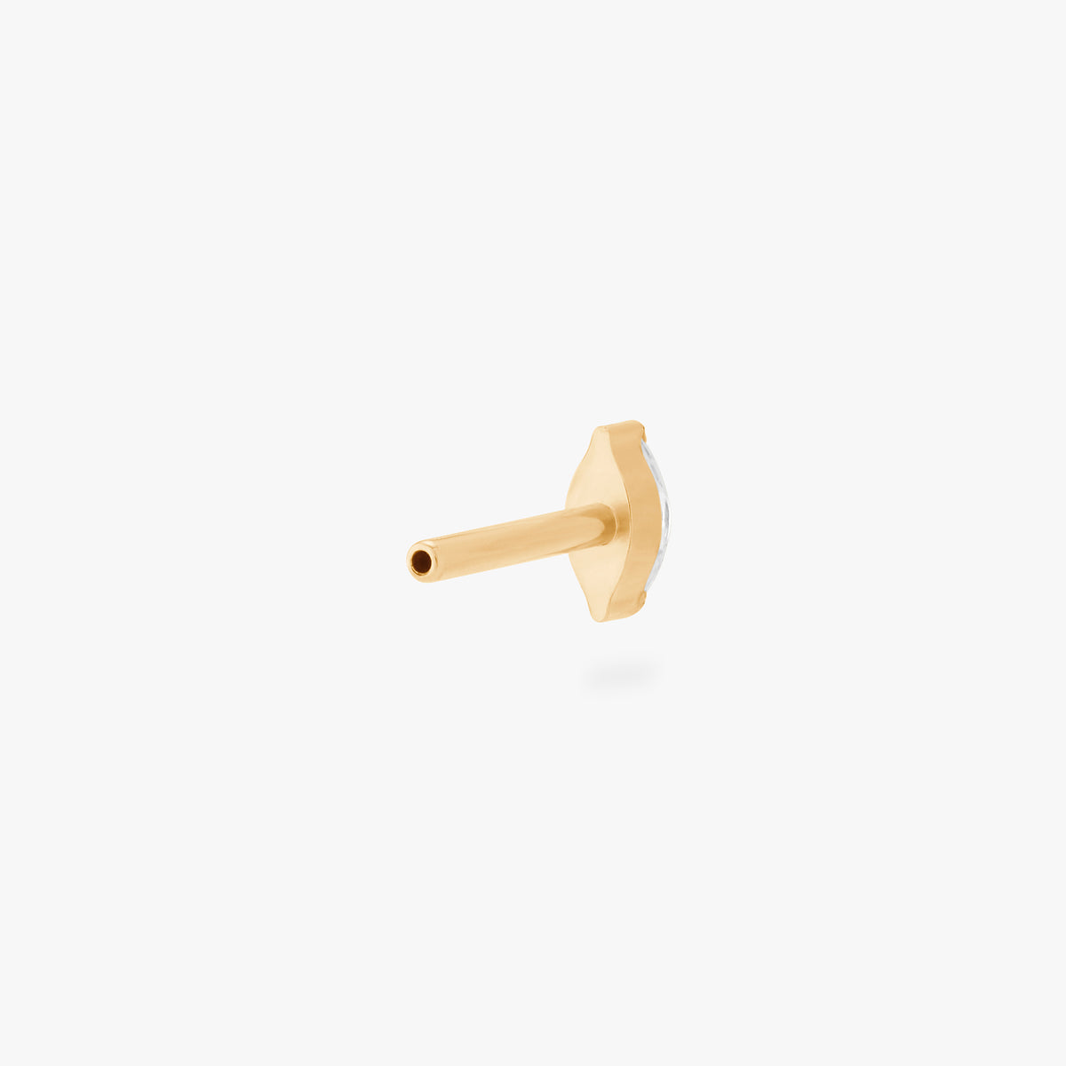 This is an image of an 8mm length gold/clear flatback post with a marquise shaped CZ disc. color:null|8mm