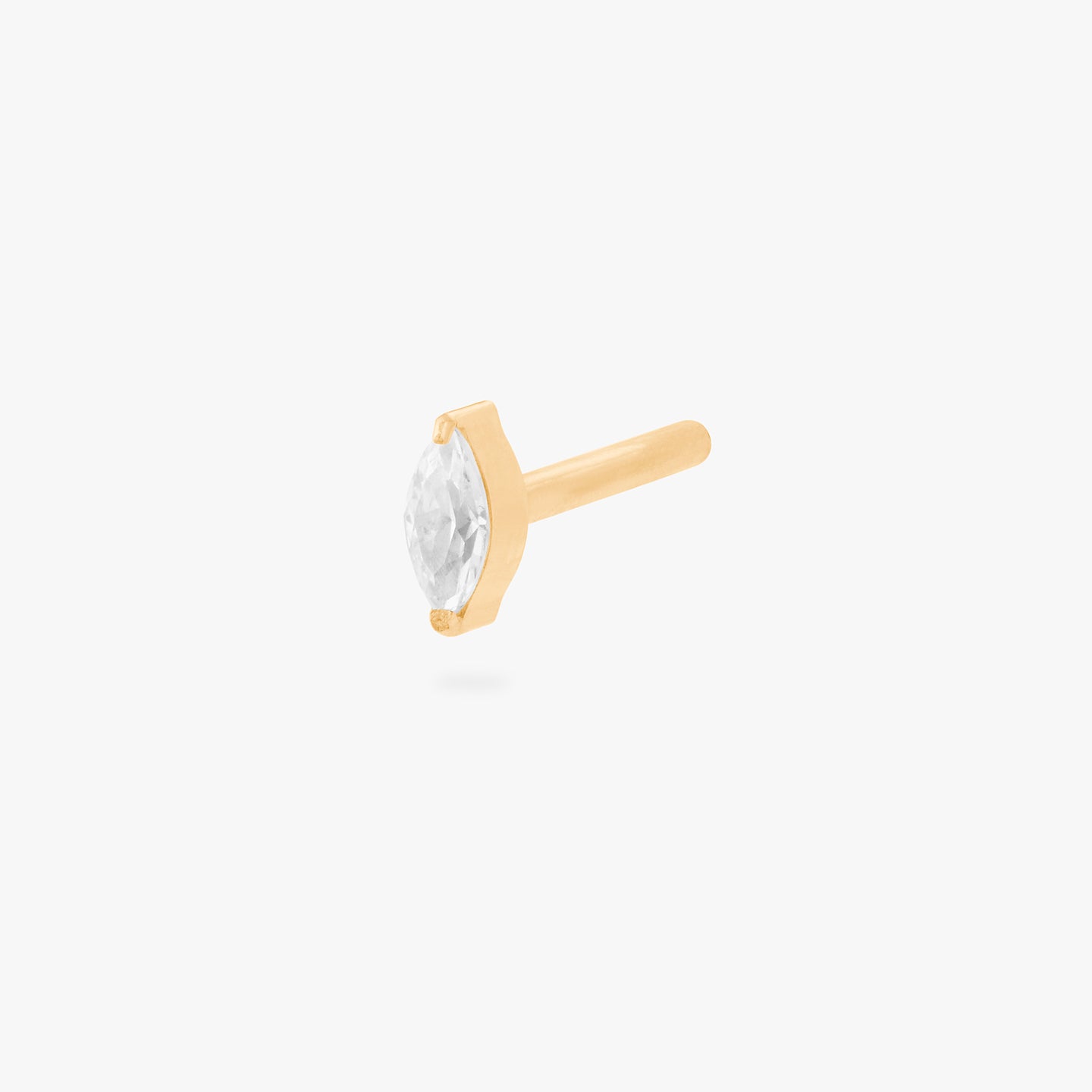 This is an image of a 6mm length gold/clear flatback post with a marquise shaped CZ disc. [hover] color:null|8mm