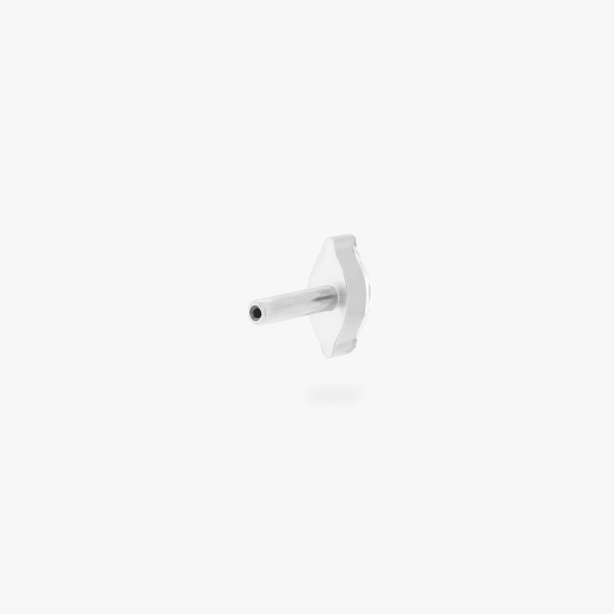 This is an image of a 6mm length silver/clear flatback post with a marquise-shaped CZ disc. color:null|6mm