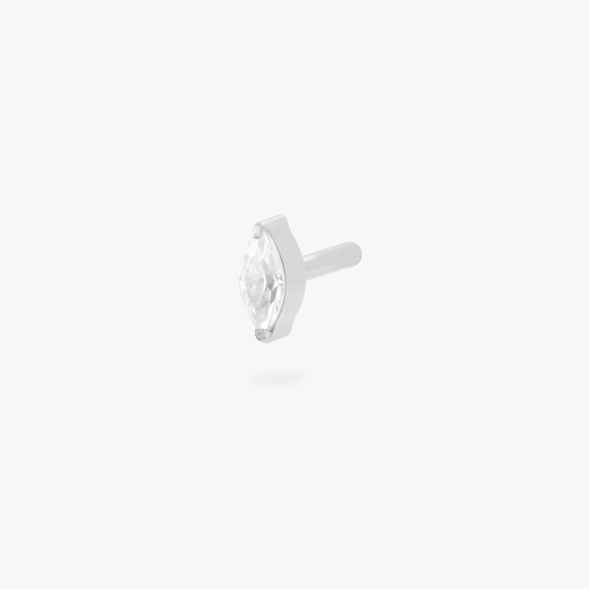 This is an image of a 6mm length silver/clear flatback post with a marquise-shaped CZ disc. [hover] color:null|6mm