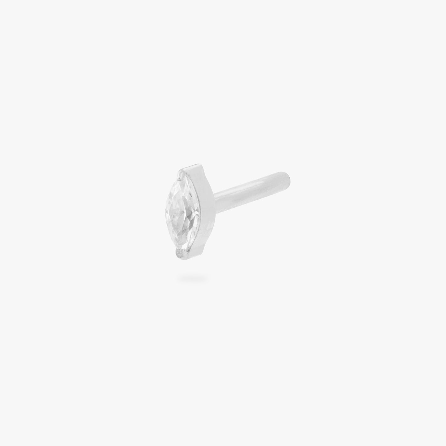 This is an image of a 6mm length silver/clear flatback post with a marquise-shaped CZ disc. [hover] color:null|8mm