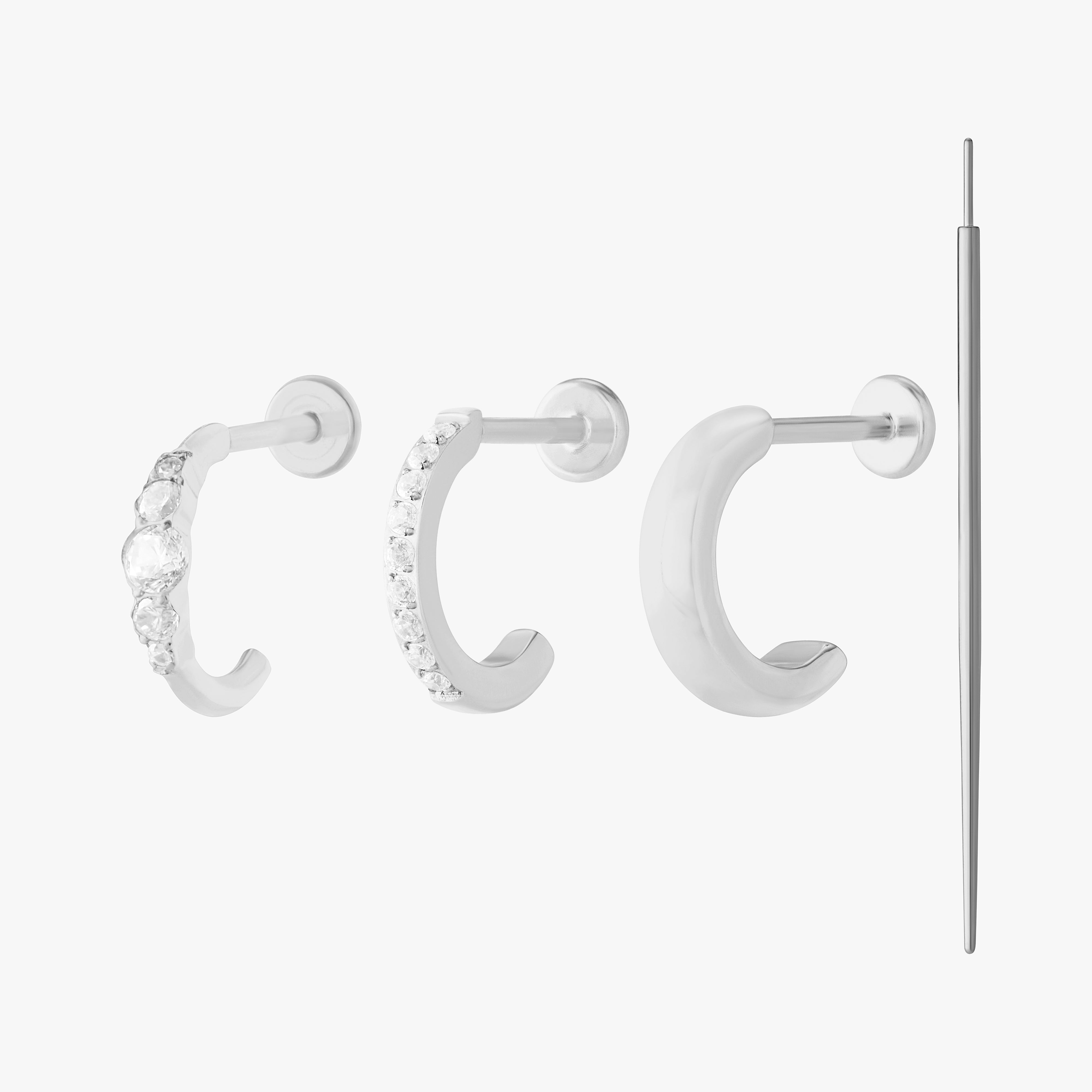 Studs Flatback Huggie Stack Set In Silver/clear