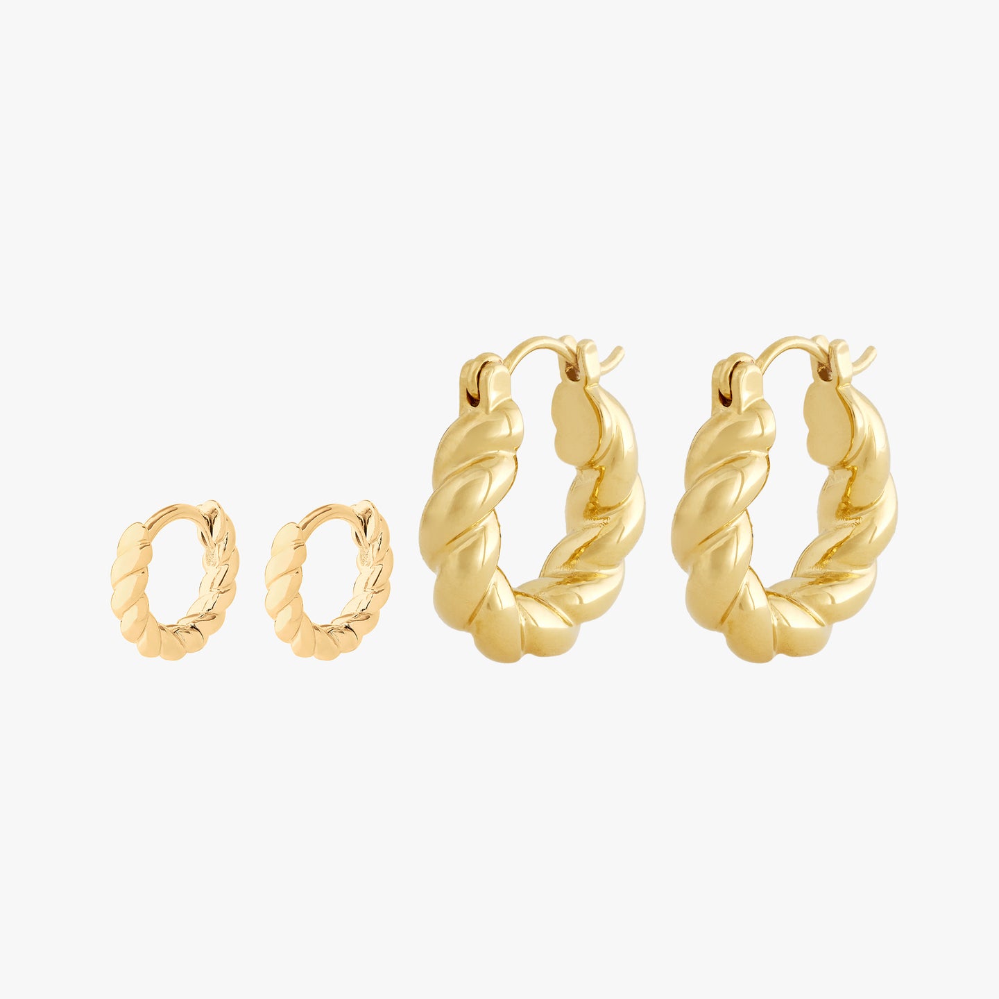 gold set of french twist huggies and hoops color:null|gold