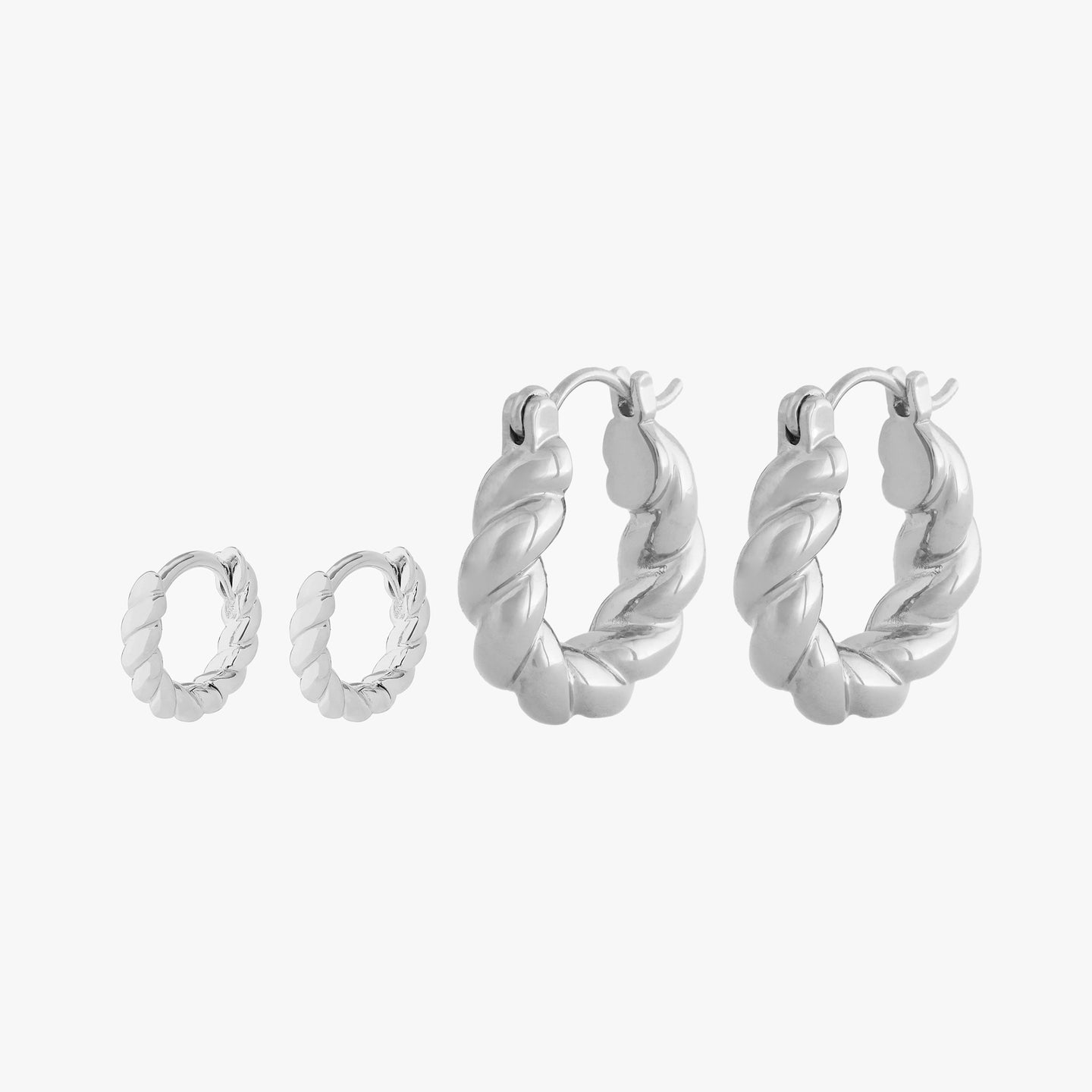 silver set of french twist huggies and hoops color:null|silver