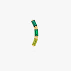 This image shows the front view of a golden titanium baguette flatback with three green cz stones. 