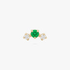 this image shows the front view of a  gold plated micro cluster flatbacks with two clear and one green cz stones