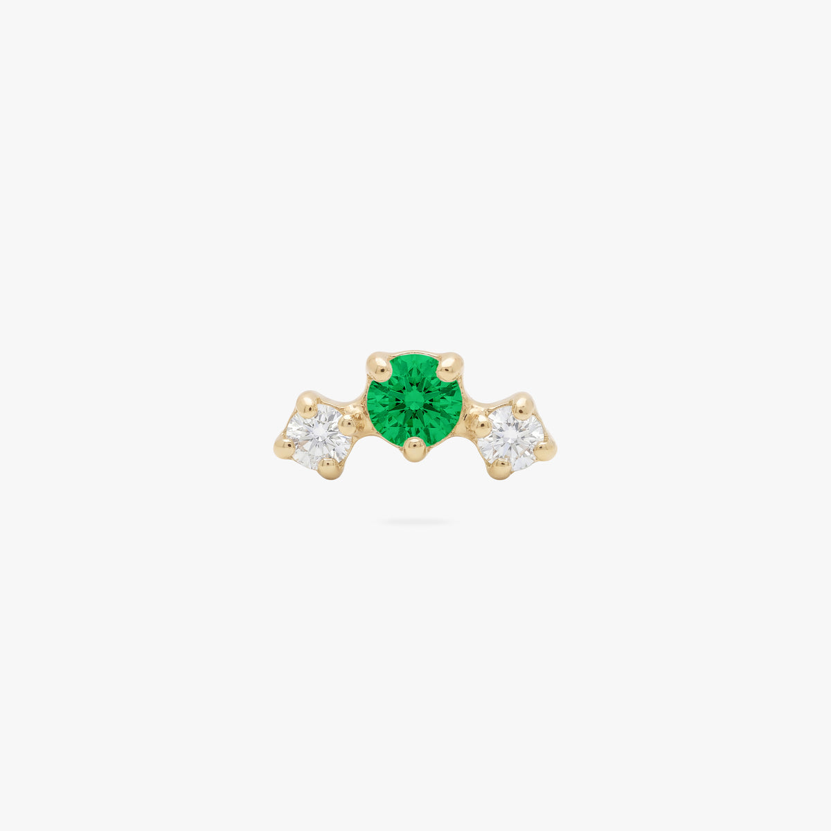 this image shows the front view of a  gold plated micro cluster flatbacks with two clear and one green cz stones