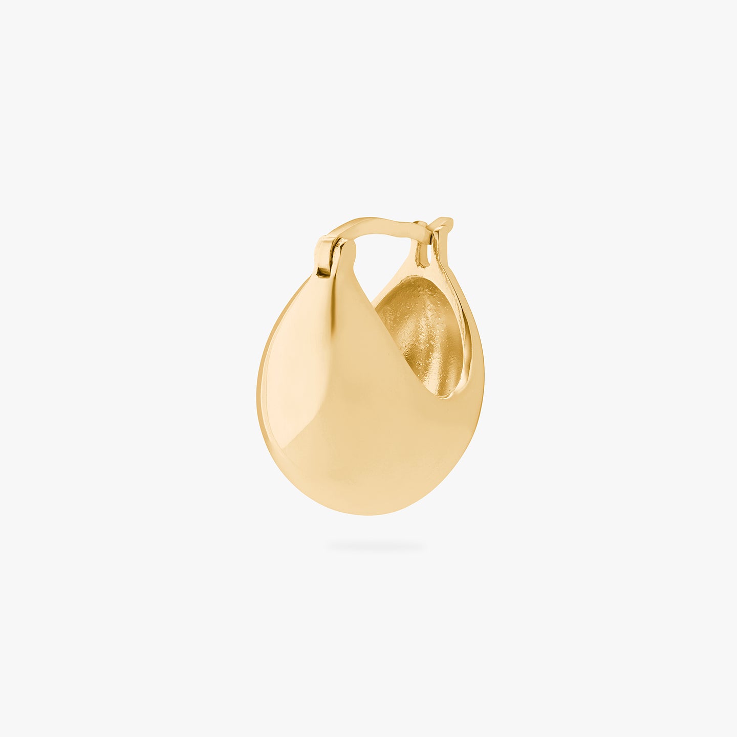 An image of a gold, small chunky crescent-shaped hoop. color:null|gold